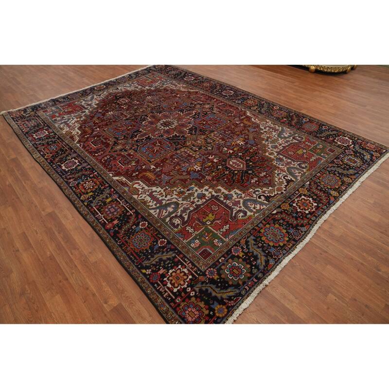 Hand Knotted Oriental 100% Wool Carpet Traditional Medallion Red Heriz Area Rug - 11' 8'' X 8' 6''