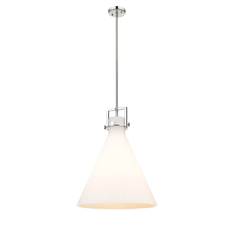 Innovations Lighting Newton Cone - 1 Light 18" Stem Hung Pendant - Polished Nickel/Matte White