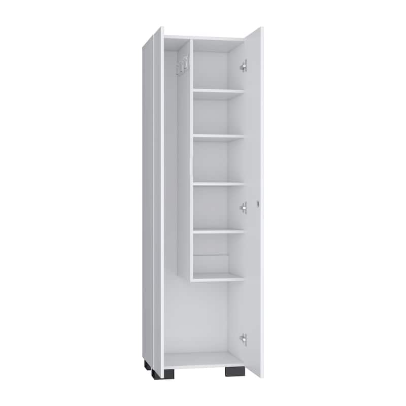 HomeRoots 71" White Wood Two Door Utility Cabinet - 20.15 in. x 71.33 in. x 15.39 in.