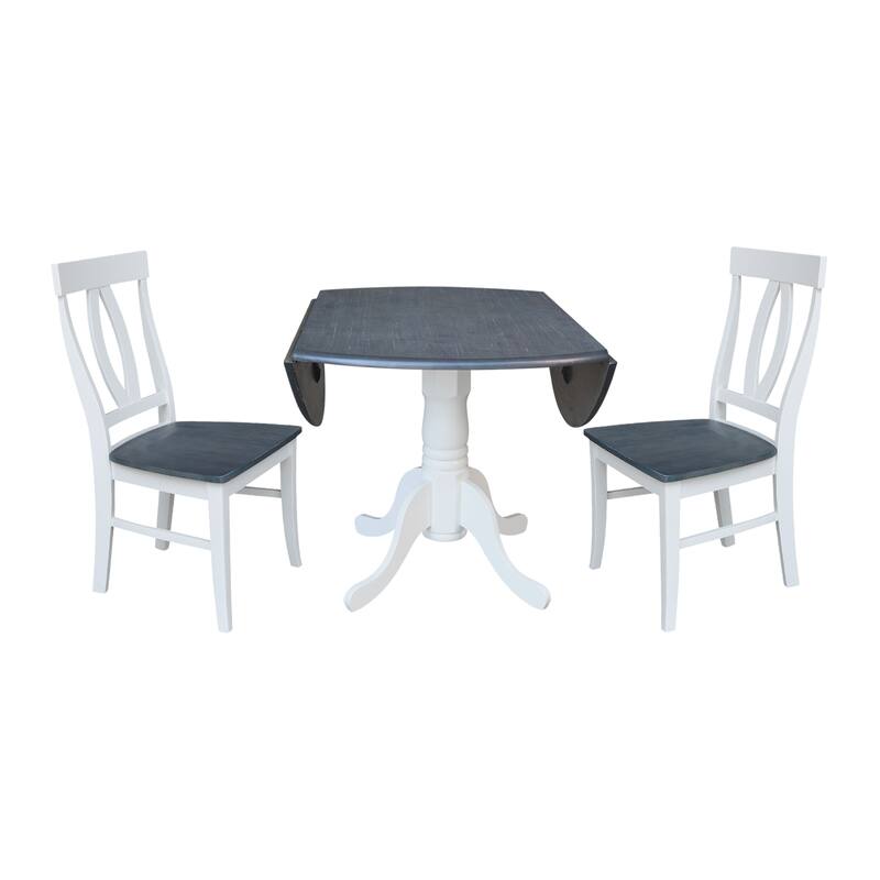 42 in. Drop Leaf Dining Table with 2 Splat Back Chairs - 3 Piece Set