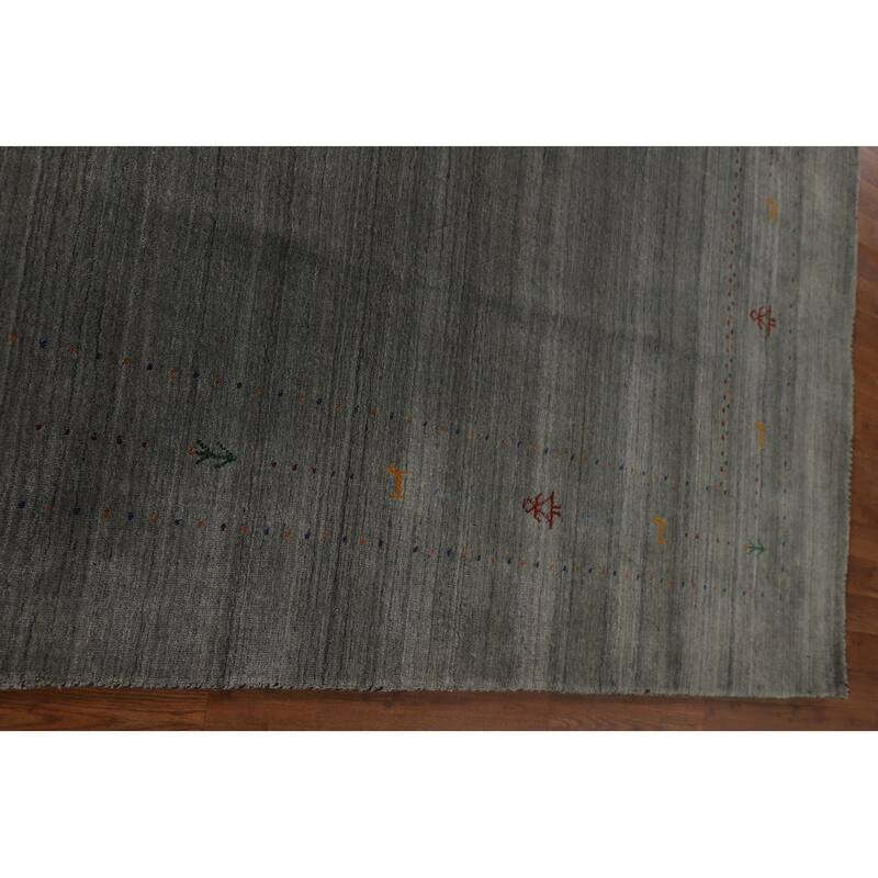 Gray & Green Gabbeh Indian Area Rug Handmade Wool Carpet - 8'3" x 9'10"