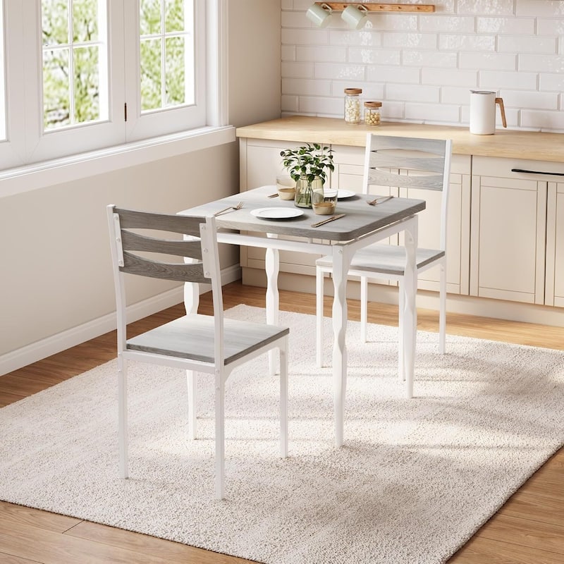 3 Piece Dining Table and Chairs Set for Dining Room Kitchen Apartment - Grey