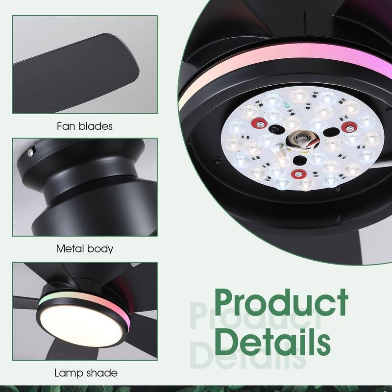 41 Inches Ceiling Fan with Light,5 ABS Blades,Flush Mount Low Profile Ceiling Fan with LED Light and Remote - 41 Inches
