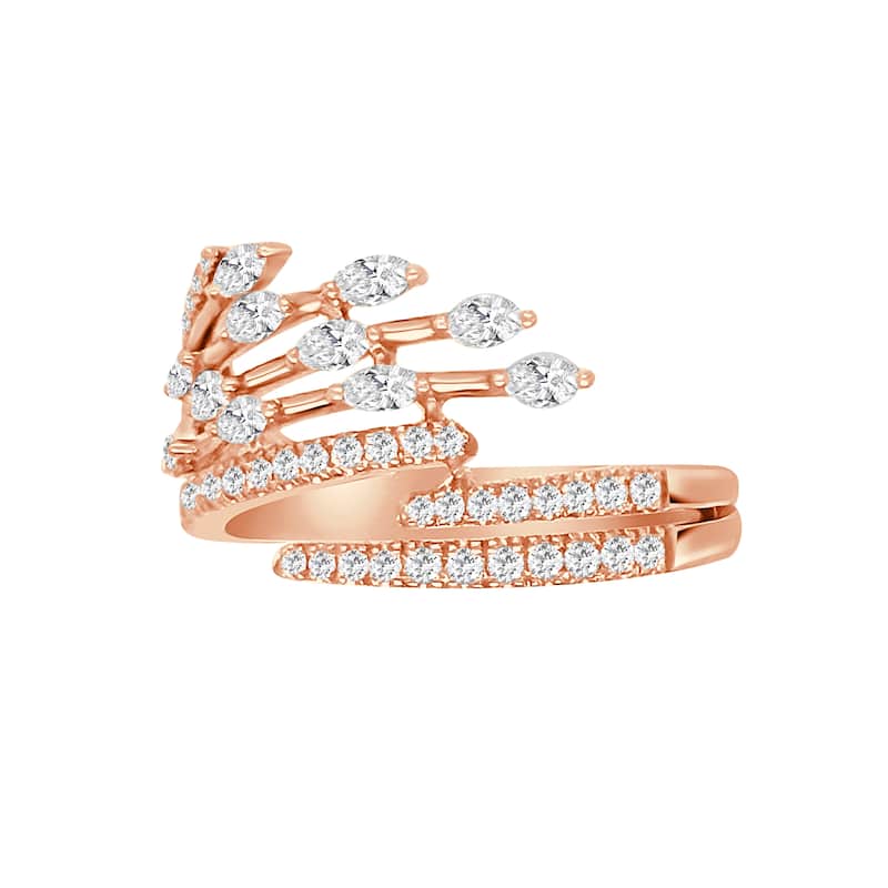 Auriya 14k Gold Lab Grown Marquise and Round Diamond Feather Bypass Ring 0.60 ct. tw. (F-G, VS)