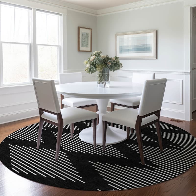 Machine Washable Indoor/ Outdoor Modern Stripe Chantille Rug