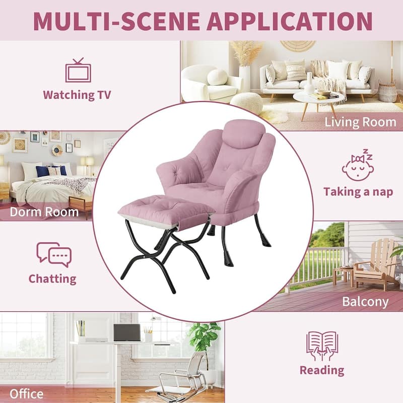 Modern Accent Comfy Lazy Sofa Chair with Ottoman for Bedroom or Living Room