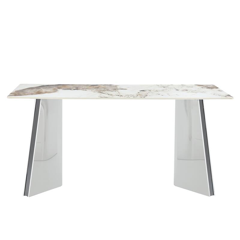 Roomfitters Rock Slab Dining Table with Pandora Pattern and Silver Stainless Butterfly Legs for Modern Interiors
