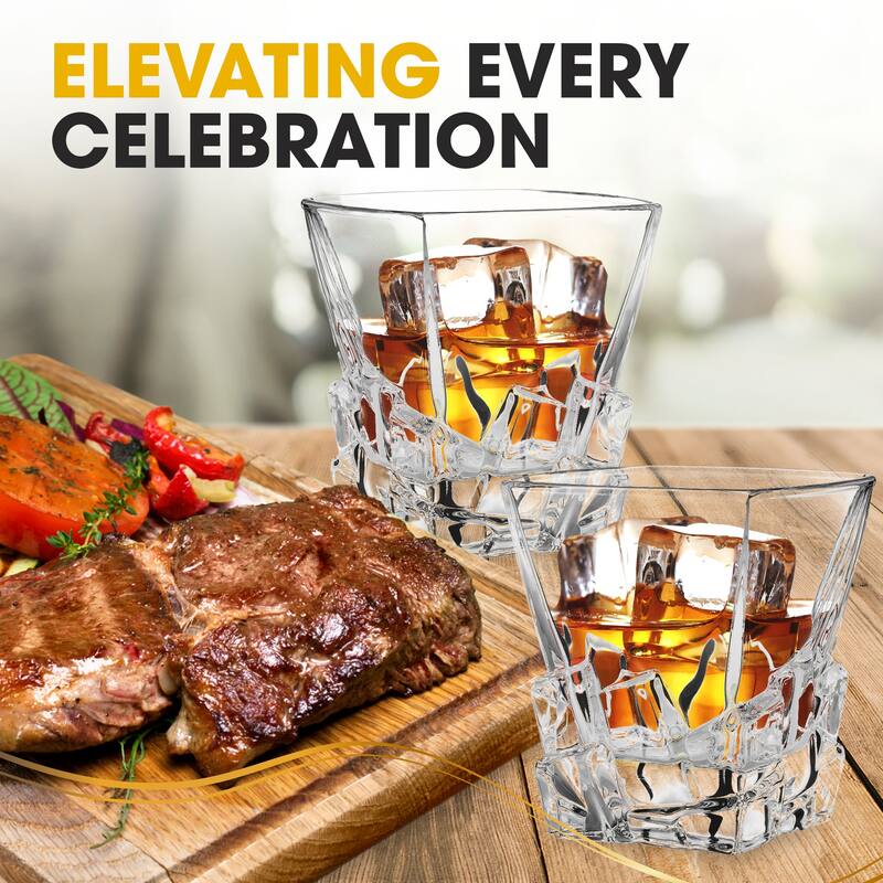 Berkware Lowball Whiskey Glasses - Modern Square Top Design