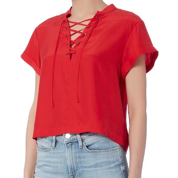 Frame Red Lace Up Neckline Shirt L. Opens flyout.