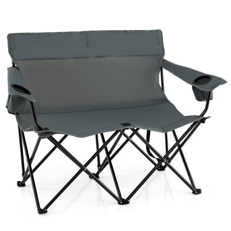 Costway 2-Person Outdoor Folding Loveseat with Cup Holders Armrests - Grey