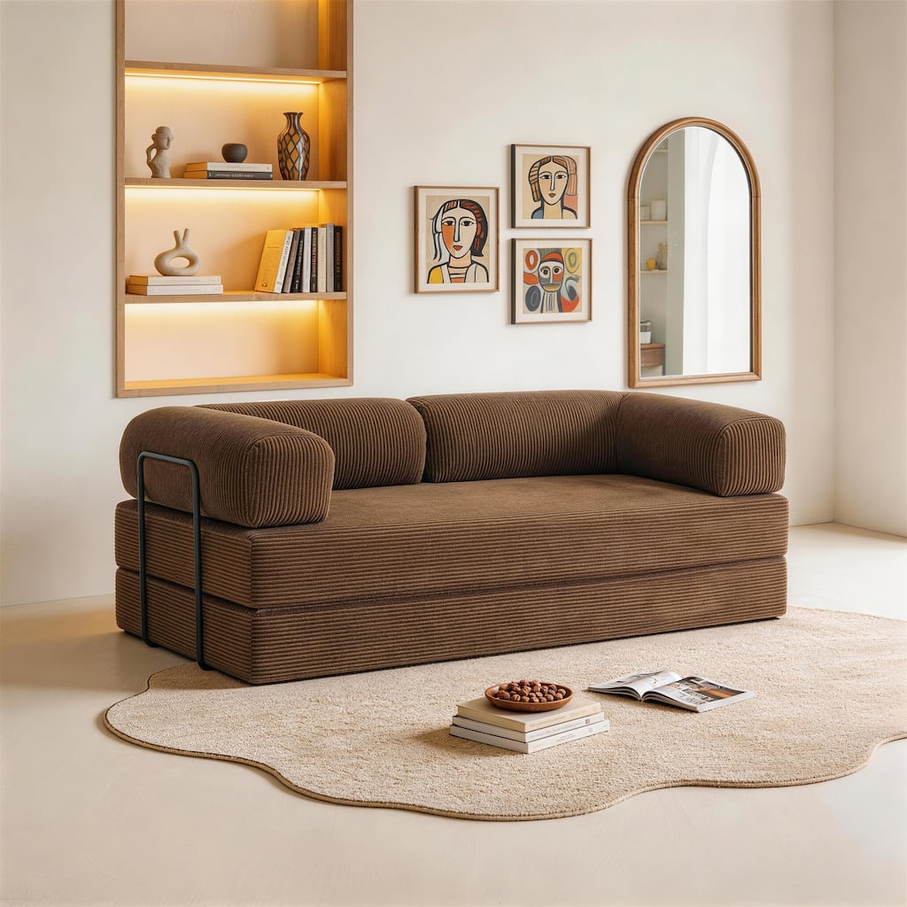 Oversized Corduroy Modular Convertible Floor Sofa Bed with Bolsters