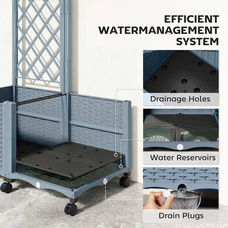 Outsunny Planter Box with Trellis, Self Watering Raised Garden Bed with Lockable Wheels, 56.3" Trellis Privacy Planter