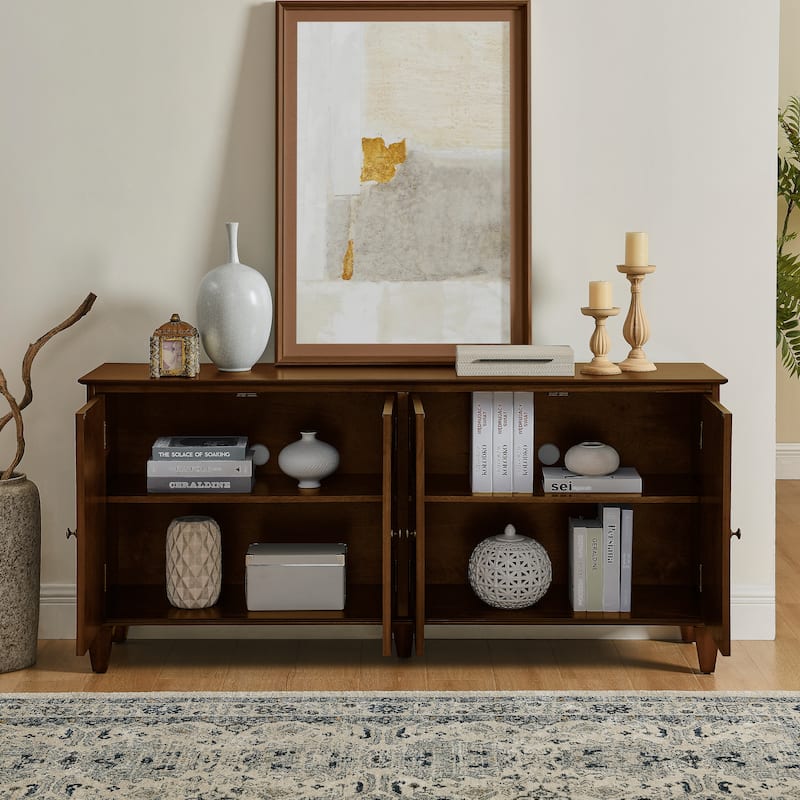 Roomfitters Sideboard Buffet Cabinet, Symmetrical Geometric Walnut Console Table, Large Storage for Living Room