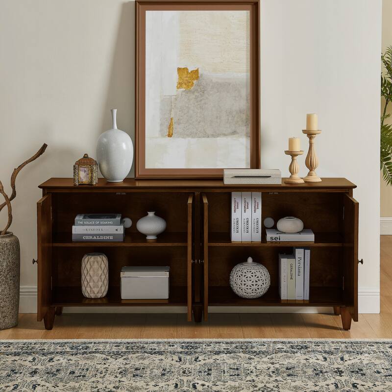 Sideboard Cabinet with 4 Doors & Adjustable Shelf, Accent Cabinet with Solid Wood Legs, Large Wine Bar Storage Cabinet