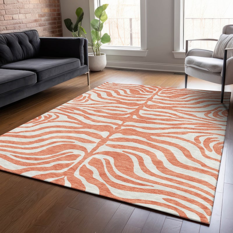 Machine Washable Indoor/ Outdoor Modern Animal Print Chantille Rug - Coral - 9' x 12'