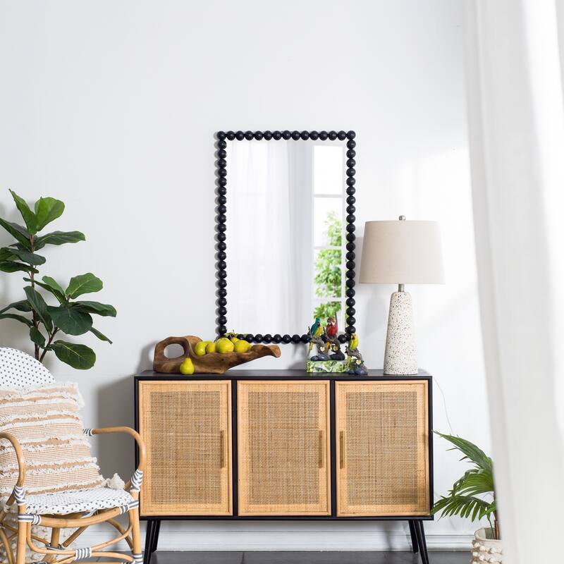 CUSchoice Wall Mirror with Elegant Metal Beaded Frame and Rectangular/Circle Black Mirror