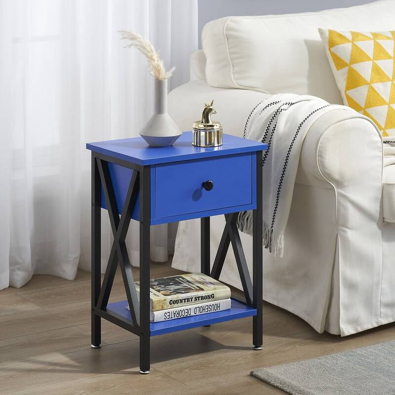 VECELO 1 - Drawer Modern End Table/Nightstands with Storage Shelves