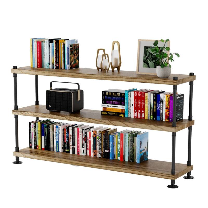 60" Hanging Bookshelf for Living Room Decor, Multi Tier Pipe Shelf Bracket, Real 1.5" Thick & 14" Deep Wood Boards, Farmhouse