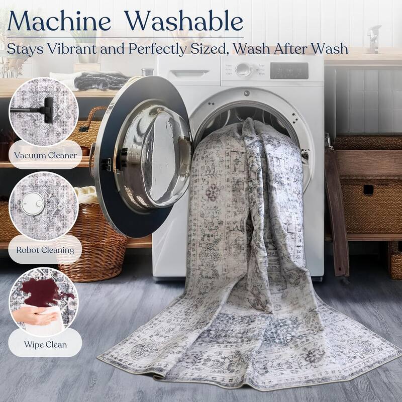 Delara Machine Washable Area Rug, Soft & Durable, Non-Slip Backing, Eco- Friendly GRS certified.