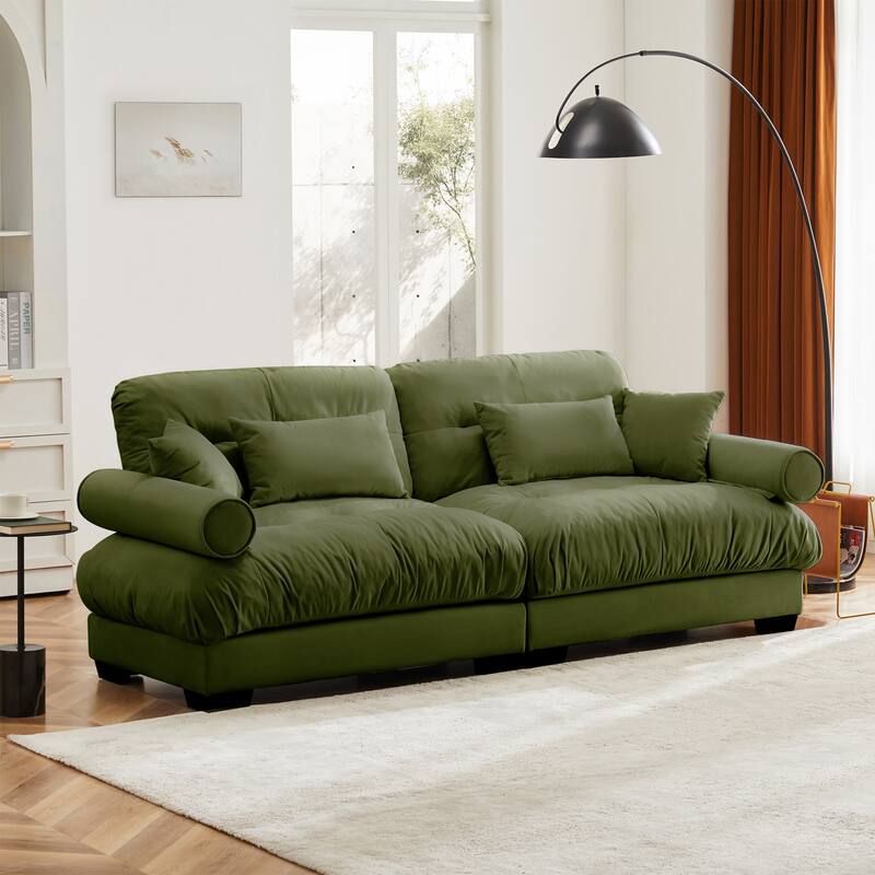 Modern Sectional Couch Comfortable Upholstered Sofa Set with Lumbar Pillow and Throw Pillow for Living Room