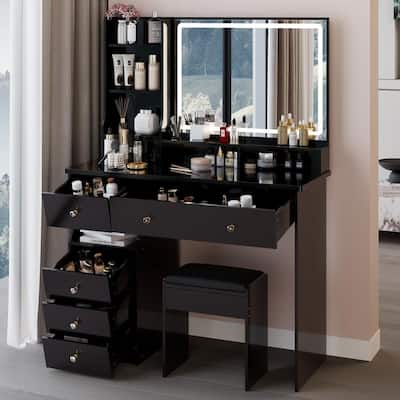 Vanity Dresser with Mirror and Stool Set Storage Drawers Luxury Furniture