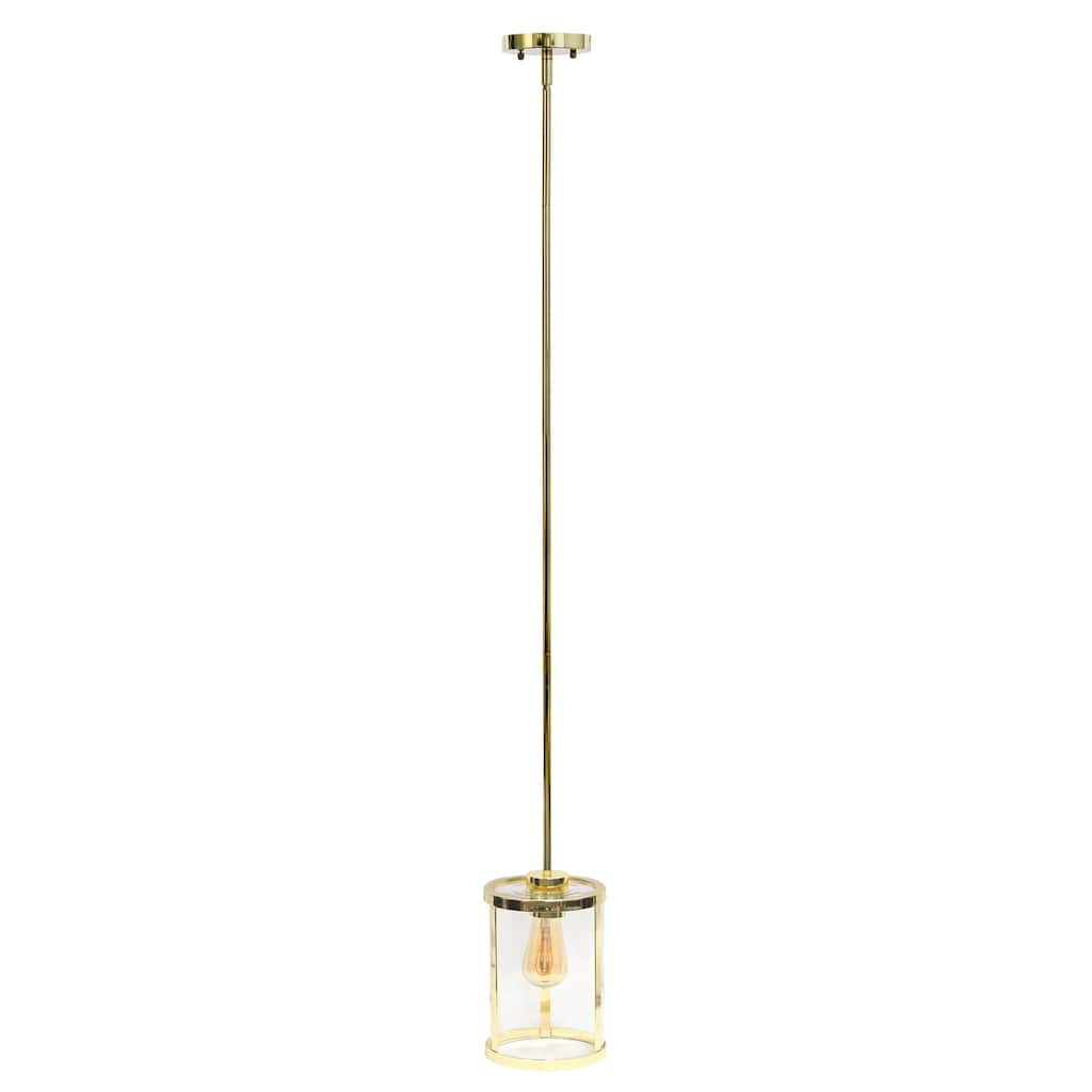 Adjustable Pendant Light - Industrial Metal & Glass 1-Light - Kitchen, Foyer, Hallway - Gold Finish - 55