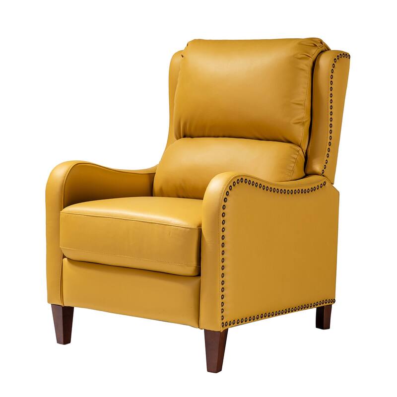 Brigida Cigar Genuine Leather Pushback Recliner with Nailhead Trim by HULALA HOME