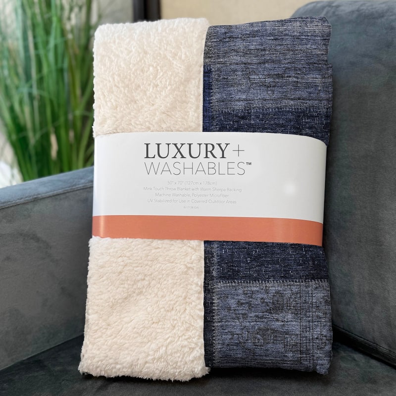 Premium Machine Washable Vintage Patchwork Sherpa Throw Blanket