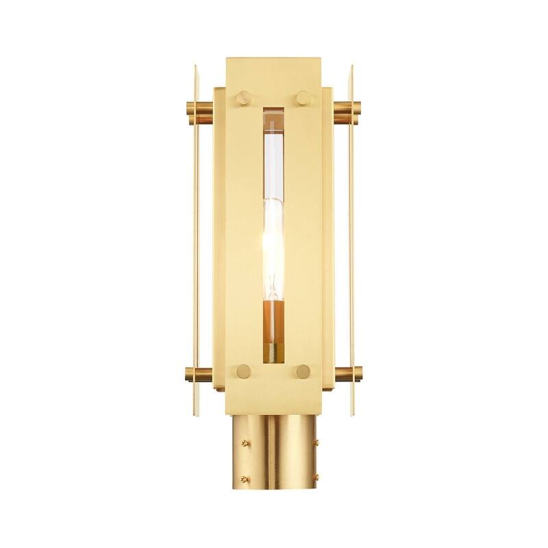 Livex Lighting 1-light Satin Brass Outdoor Post Top Lantern, 21774-12 - 6.625" Sq. x 16" H