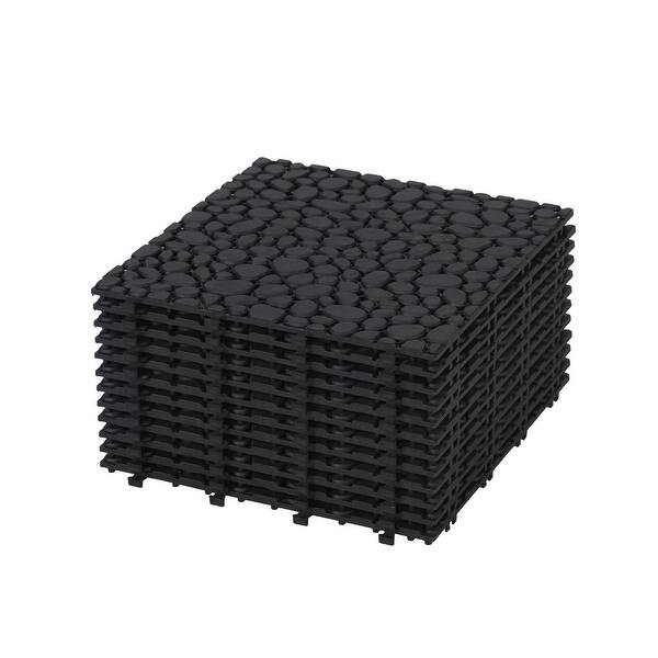 slide 2 of 39, 12 x 12 Inch Interlocking Deck Tiles,Bathroom Shower Balcony Porch Weight Capacity Upto 440 LBS,Pebble Stone Pattern Pack of 12 Black