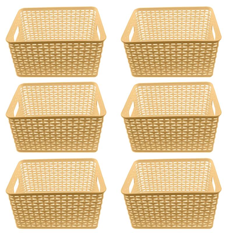 YBM Home Plastic Rattan Storage Box Basket Organizer, BA425 - Pack of 6 - Beige