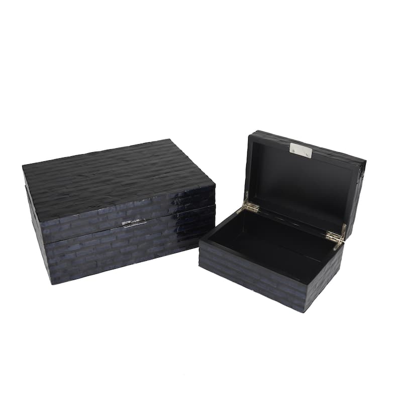 Mother of Pearl Shell Handmade Decorative Box with Hinged Lid Set of 2 Grey or Black - Roche River Décor - Black Set of 2 - 9.05"W ,4.95"H