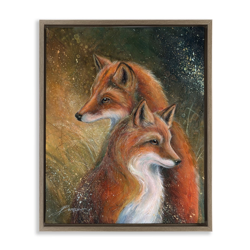 Stupell Fox Pair Portrait Framed Floater Canvas Wall Art Design By Jody Bergsma - 17 x 21 - Brown