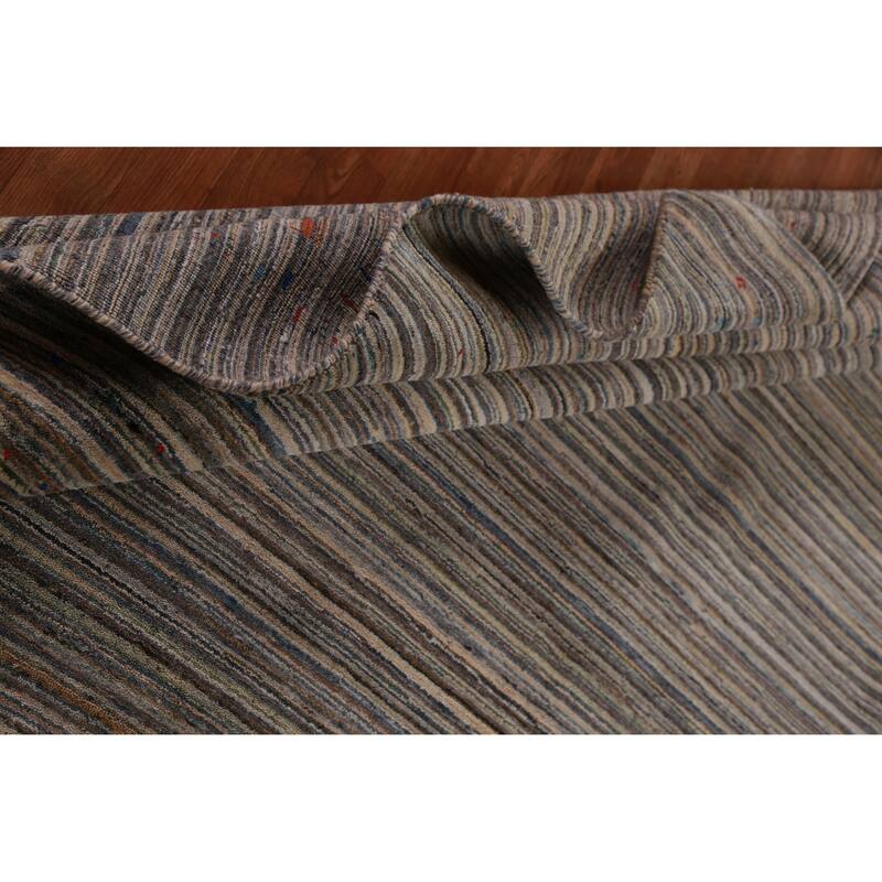 Hand Knotted Oriental 100% Wool Carpet Tribal Stripe Multi-Colored Gabbeh Area Rug - 9' 9'' X 7' 11''