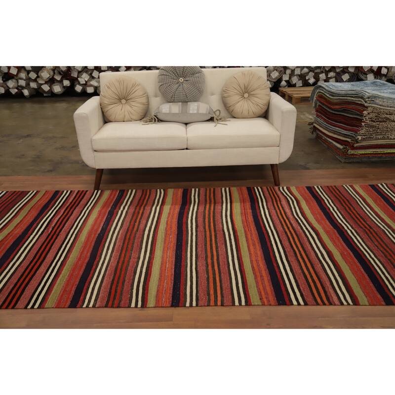 Hand Woven Oriental 100% Wool Carpet Southwestern Geometric Multi-Colored Kilim Area Rug - 10' 8'' X 5' 0''