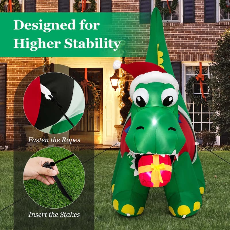 Costway 6FT Inflatable Christmas Dinosaur with LED Lights Gift Box & - See Details