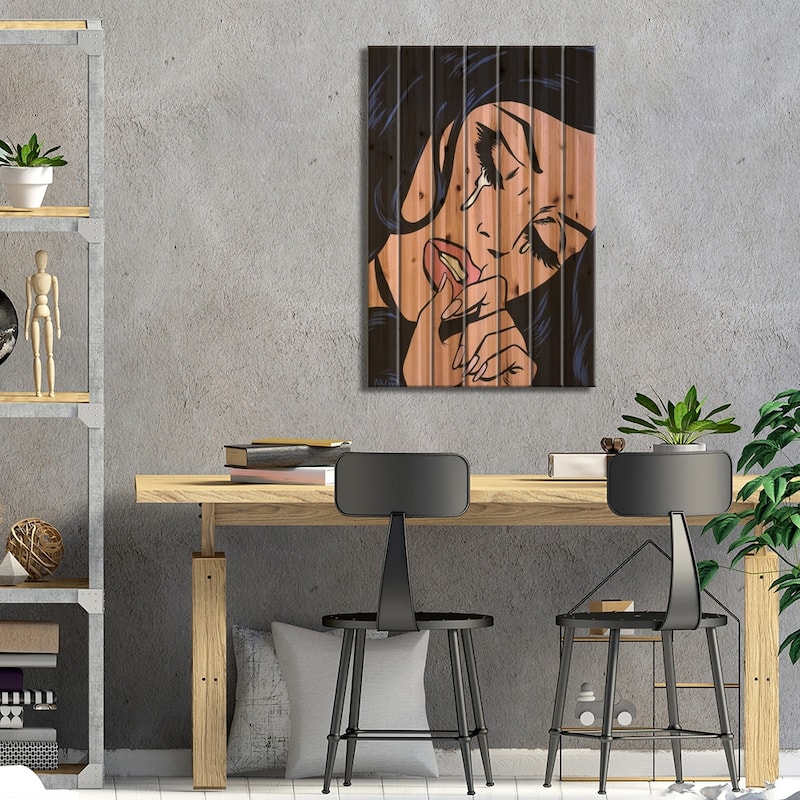 Sad Comic Girl II Print On Wood by Allyson Gutchell - Multi-Color