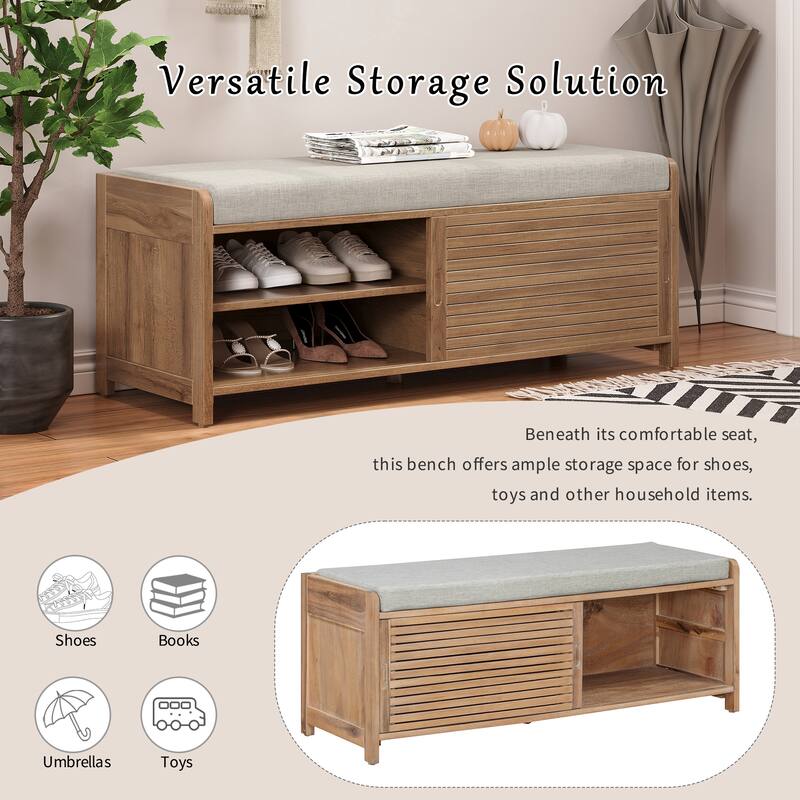 Distressed Shutter Storage Bench with Acacia Veneer