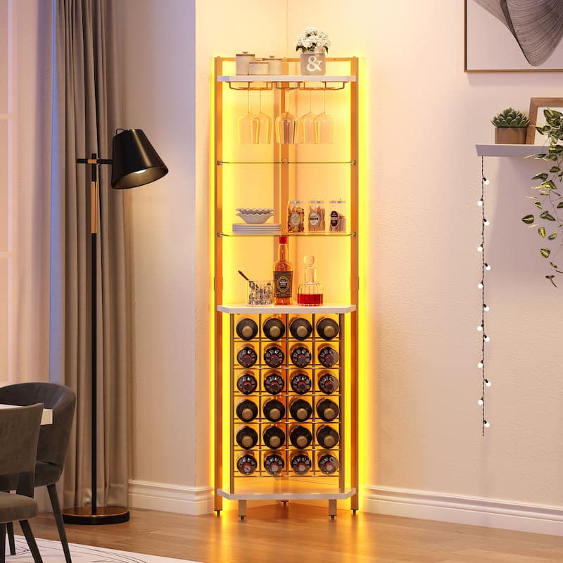Moasis 4-Tier Corner Wine Rack Bar Storage with Glass Holder and Shelves