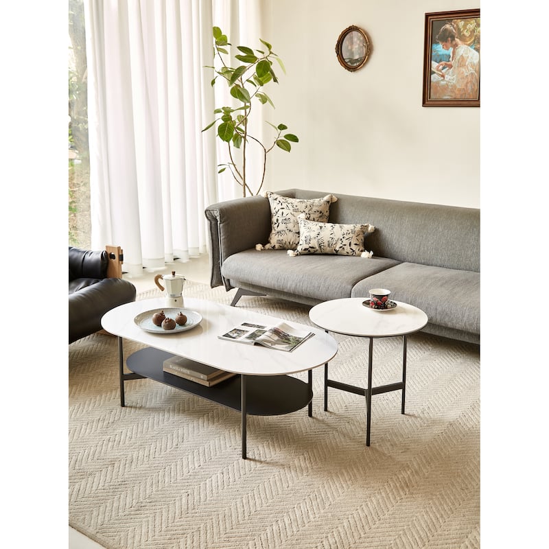 End/Side Tables,Small Round Accent Table,Metal Black Narrow Night Stands with Sharp, Ideal for Any Room-Side Tables - White+Black