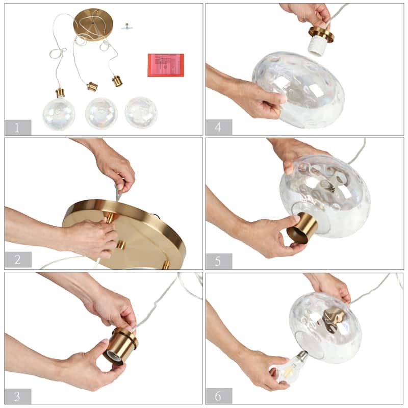 Modern 3-Light Gold Cluster Chandelier Textured Glass Island Pendant Light for Dining Room - D18.5" x H66" Max