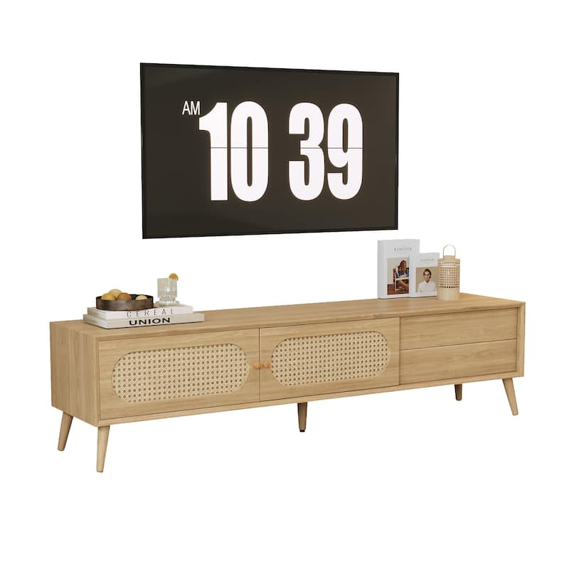 TV Stand for TVs up to 80" , Modern Media Console, Entertainment Center with Wood Legs, TV Cabinet for Living Room
