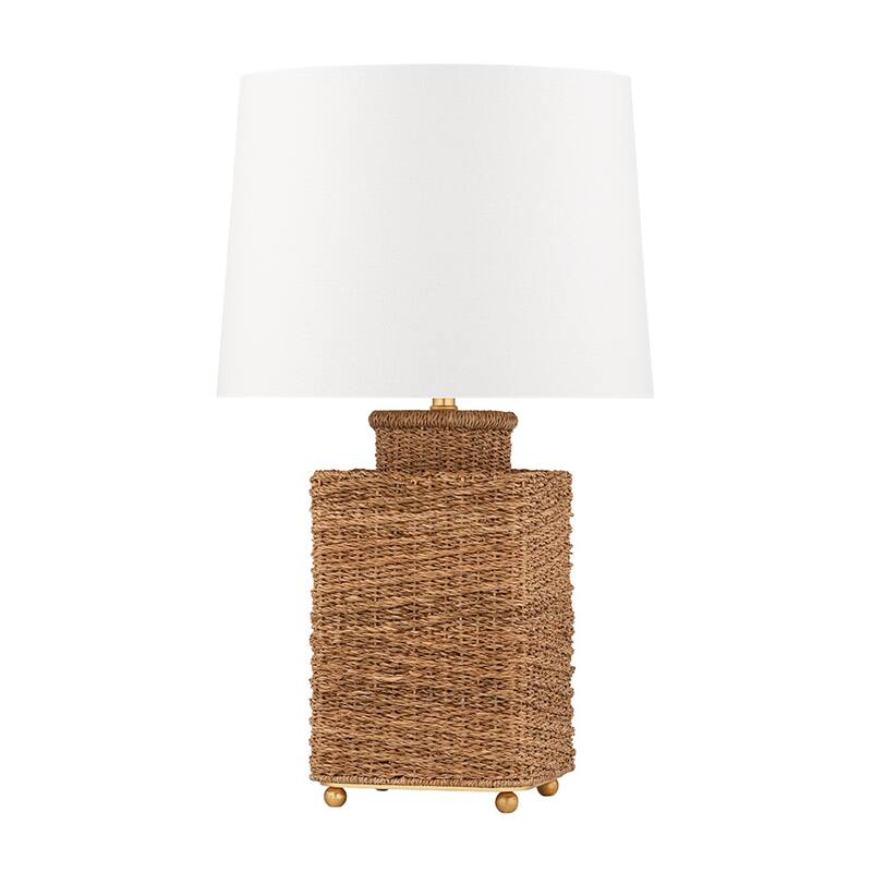 Hudson Valley Weaver 1-Light Gold Leaf Table Lamp with White Belgian Linen