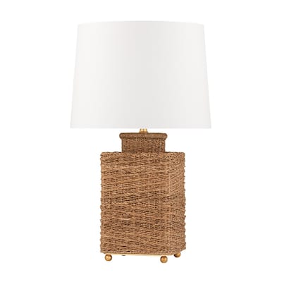 Hudson Valley Weaver 1-Light Gold Leaf Table Lamp with White Belgian Linen