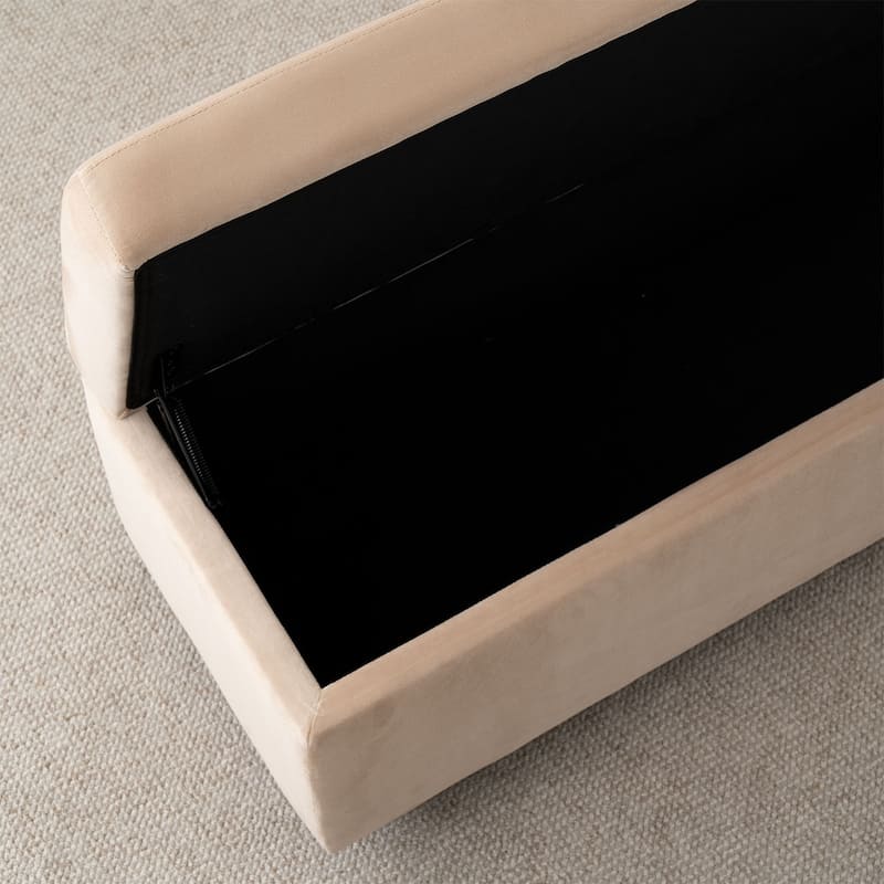 60" Wide Mid-Century Velvet Storage Bench With Solid Wood Base