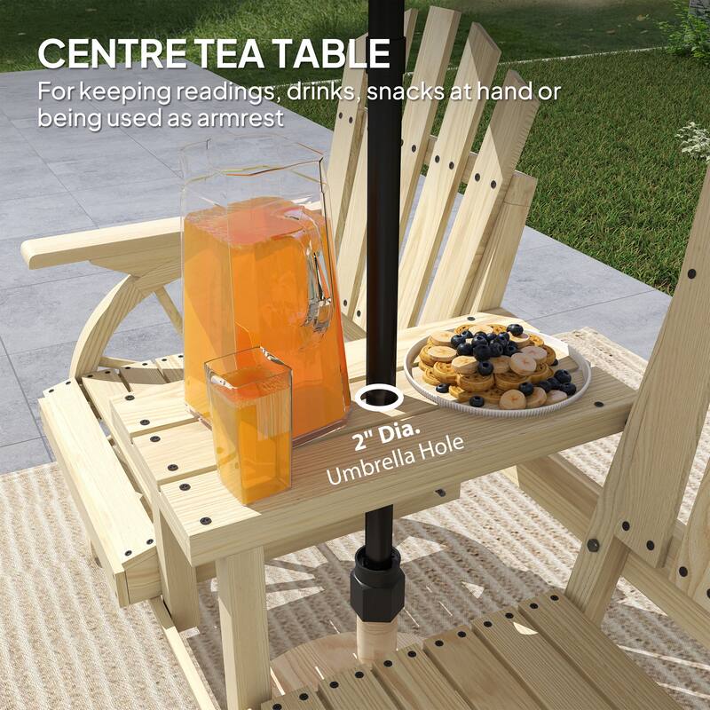 Fir Wood Wagon Wheel Outdoor Garden Bench with Table - 60.6" W x 25.6" D x 40.2" H