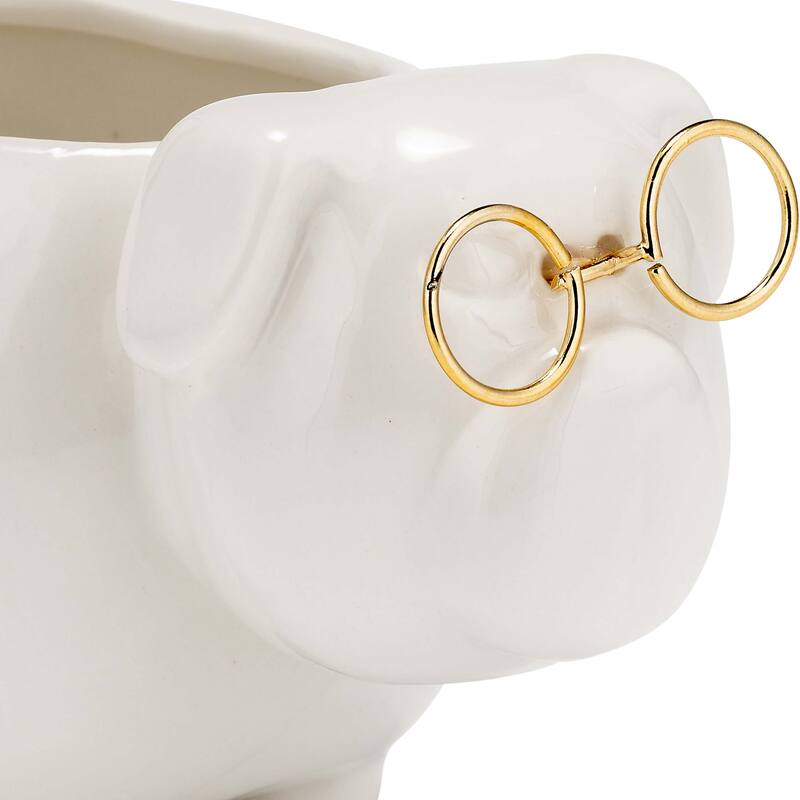 Sagebrook Home Glam Stoneware and Metal Dog Figurine with Bowtie and Glasses - Elegant Decorative Accent Sculpture