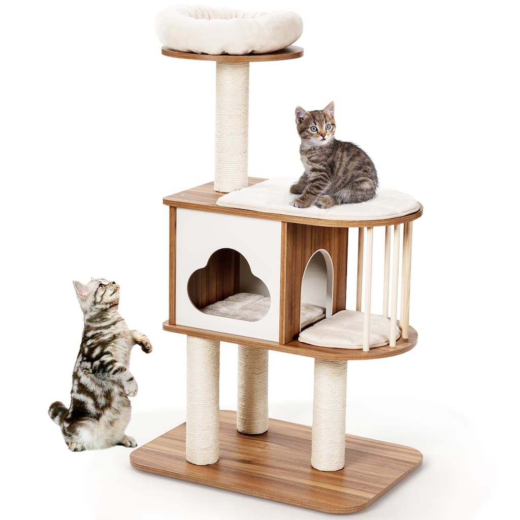 Costway 46" Modern Wooden Cat Tree with Platform & Washable Cushions - See Details