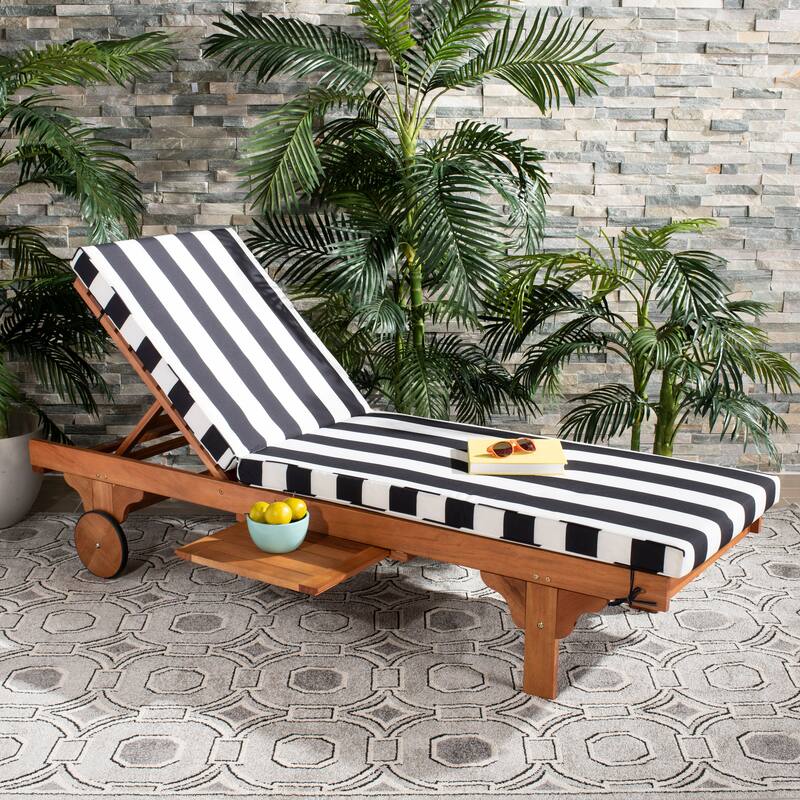 SAFAVIEH Outdoor Aubrie Adjustable Chaise Lounge Chair with Wheel. - Black/Brown.