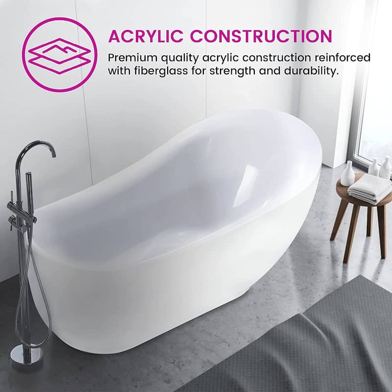 Vanity Art 71-inch Freestanding Acrylic Soaking Bathtub with Overflow & Pop-up Drain